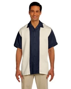 Harriton Men's Two-Tone Bahama Cord Camp Shirt Navy/Creme