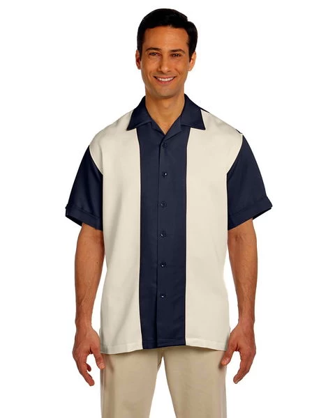 Harriton Men's Two-Tone Bahama Cord Camp Shirt Navy/Creme 3 Harriton Men's Two-Tone Bahama Cord Camp Shirt Navy/Creme